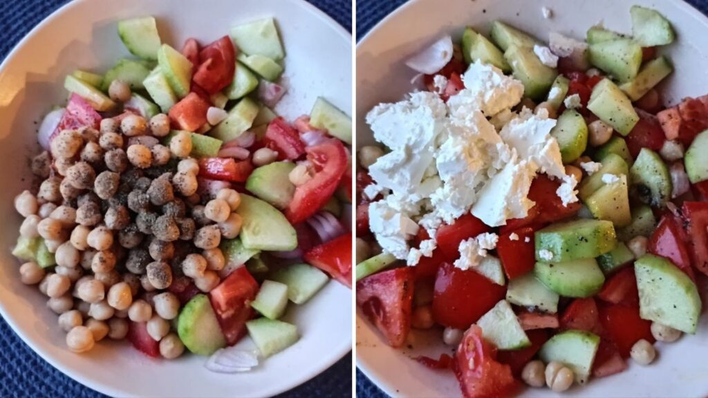 ajout-de-la-feta-et-des-pois-chiches-de-la-Salade-de-Pois-Chiches-a-la-Feta-a-la-Tomate-et-au-Concombre