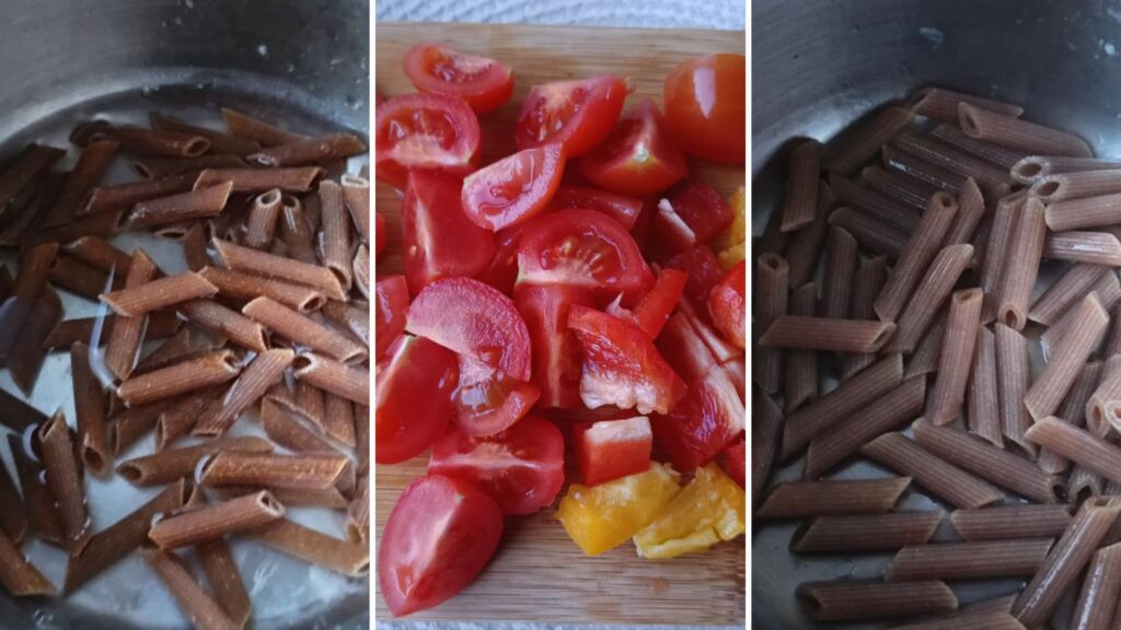 preparation-des-ingredients-Salade-pate-pesto-originale