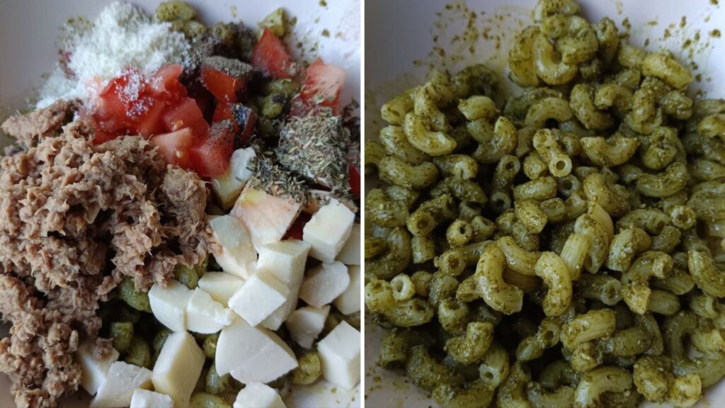 assemblage-salade-de-pates-thon-mozzarella-pesto