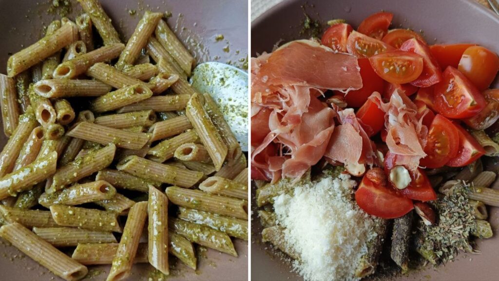 assemblage-salade-pate-pesto-jambon-cru