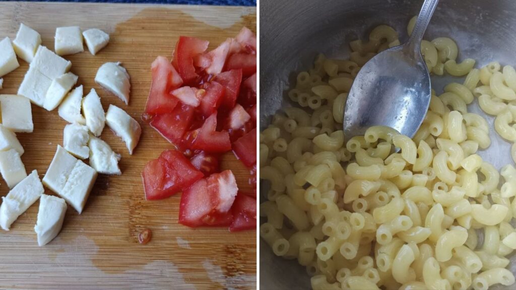 preparation-des-ingredients-salade-de-pates-thon-mozzarella-pesto
